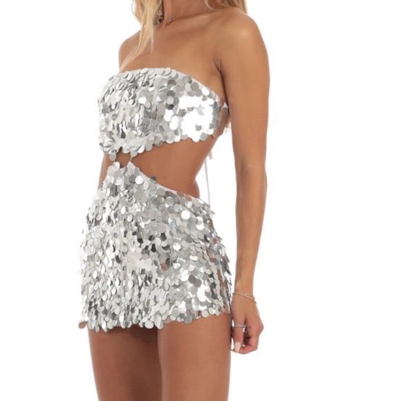 Lucy in the Sky silver sequin cutout dress - Picture 3 of 4